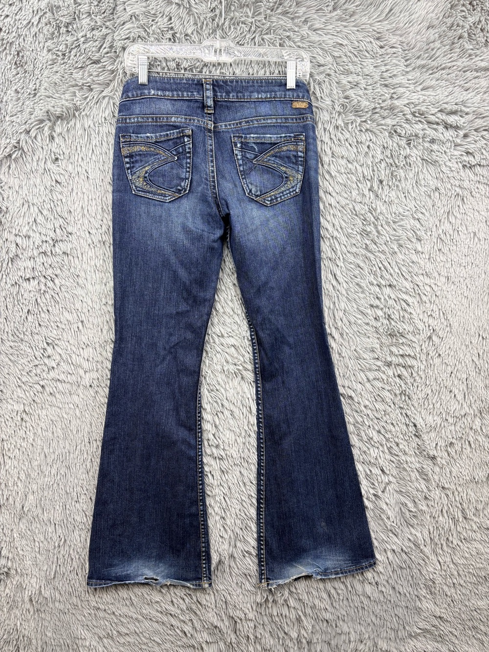Silver Jeans Womens 27 Tuesday 22 Inch Flare Blue Denim Low Rise Distressed